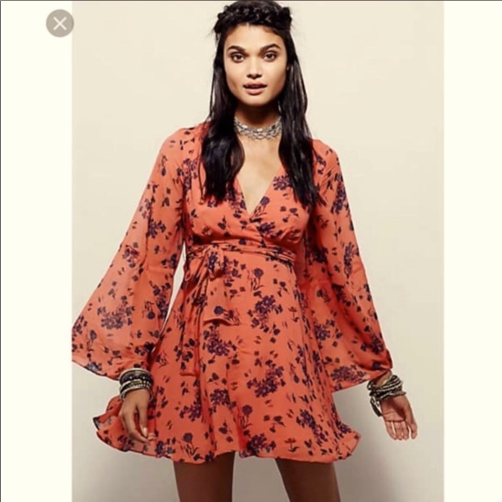Free People Boho Floral Low Cut Dress